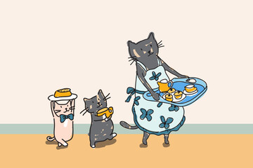 Cute baby cats cartoon hand drawn style,for printing,card, t shirt,banner,product.vector illustration