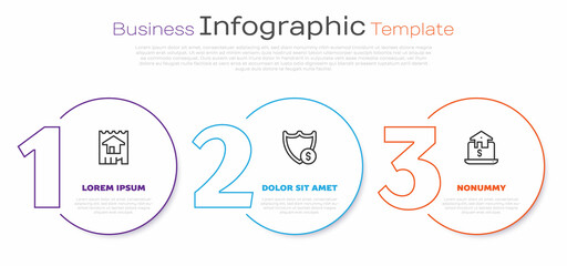 Set line House, Shield with dollar and Online real estate. Business infographic template. Vector