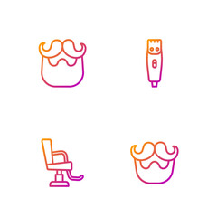 Set line Mustache and beard, Barbershop chair, and Hair clipper. Gradient color icons. Vector