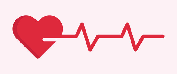 Heartbeat rate icon. Cardiogram ecg line with heart symbol red vector icon vector illustration.