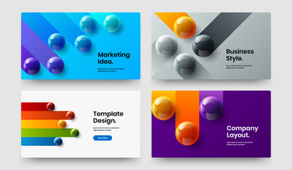 Simple 3D spheres corporate brochure illustration bundle. Creative front page vector design layout collection.