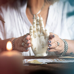 Concept of psychic advisor or ways of divination with cards.