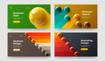 Isolated horizontal cover design vector concept composition. Amazing 3D spheres site screen layout bundle.