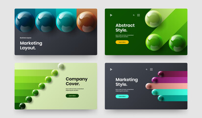 Minimalistic realistic balls site illustration composition. Abstract company cover vector design layout bundle.