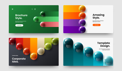 Simple realistic spheres flyer template composition. Abstract magazine cover vector design concept collection.
