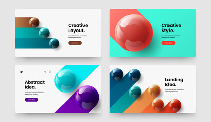 Abstract realistic spheres flyer concept set. Premium book cover design vector layout collection.