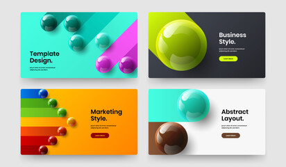 Unique front page vector design layout bundle. Vivid 3D spheres site concept set.