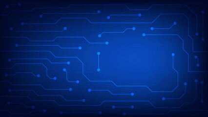 Hi-tech digital circuit board. AI pad and electrical lines connected on blue lighting background. futuristic technology design element concept