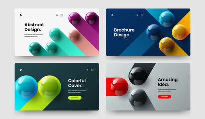 Simple booklet design vector layout collection. Clean 3D balls website screen illustration composition.