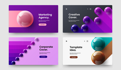 Modern site screen design vector layout bundle. Abstract realistic balls poster template composition.