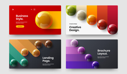 Clean 3D balls magazine cover concept collection. Simple pamphlet vector design layout composition.