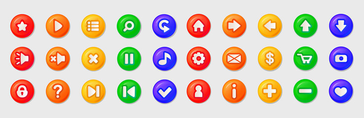 multi-colored buttons for games. cartoon style 