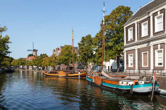 View of the old harbor in the center of Schiedam.