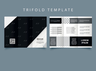 Black tri fold business brochure. Vector modern tri-fold brochure design template - obrazy, fototapety, plakaty