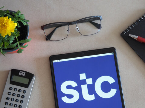 In this photo illustration, Saudi Telecom Company (STC) logo seen displayed on a tablet