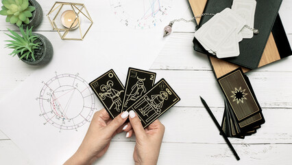 Concept of psychic advisor or ways of divination with cards.