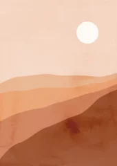 Poster Japandi stijl Modern abstract minimalist landscape posters. Hills, fields and sun. Pastel colors, earth tones. Boho mid-century prints. Abstract contemporary aesthetic backgrounds landscape.Flat design.    © Anna