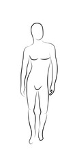 Man, Male silhouette standing, posing. Human figure. Black lines sketch vector illustration isolated on white background.
