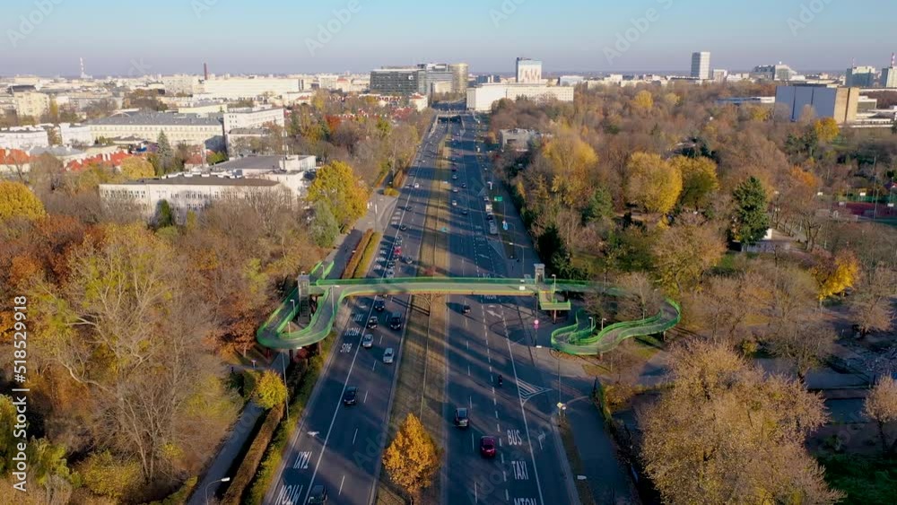 Sticker Drone video of Wawelska Street in Warsaw, capital of Poland, 4k