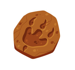 Footprints of a fossil dinosaur. Dino reptile foot trail. Paw in brown clay or stone.