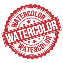 WATERCOLOR text on red round stamp sign