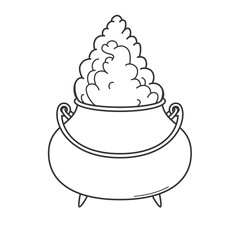 Magic witch's cauldron with puffs of steam. Coloring book element. Vector illustration for Halloween