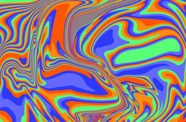 The 1970s-style wavy retro background in a psychedelic bright acidic colors.