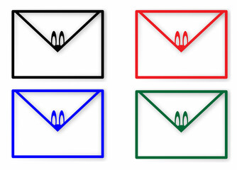 Mail icons with rabbit ears. Envelope with bunny ears.