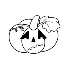 Monochrome picture, Sad character, cute Halloween pumpkin with cartoon-style emotions, vector