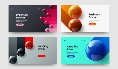 Multicolored 3D balls flyer concept composition. Modern banner design vector template set.