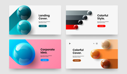 Trendy 3D spheres company identity concept composition. Fresh horizontal cover vector design template bundle.