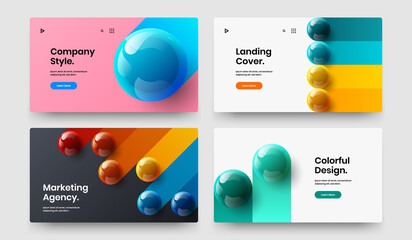 Colorful realistic spheres leaflet layout set. Modern book cover design vector illustration composition.