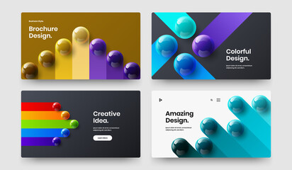 Original booklet design vector illustration set. Isolated 3D balls front page layout bundle.