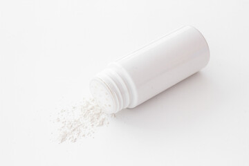 Baby talcum powder in container. Skin care cosmetic