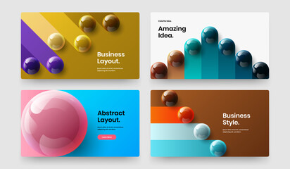 Trendy catalog cover design vector layout set. Abstract realistic spheres site screen illustration bundle.