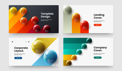 Unique 3D spheres booklet concept set. Premium banner design vector layout collection.