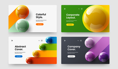Fresh company cover design vector template composition. Vivid 3D balls poster layout collection.
