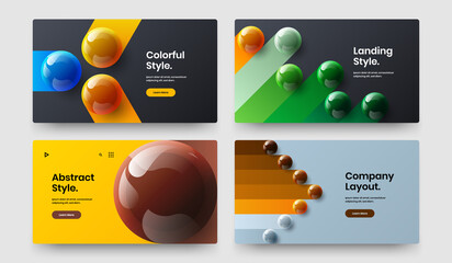 Vivid 3D balls brochure illustration bundle. Abstract landing page design vector template composition.
