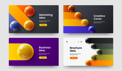 Clean realistic spheres booklet concept composition. Fresh horizontal cover vector design layout bundle.