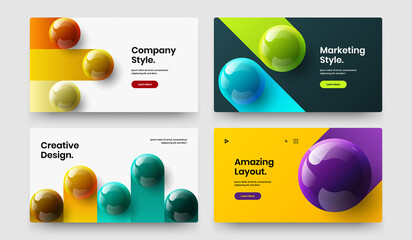 Unique journal cover design vector illustration composition. Abstract realistic balls brochure layout collection.