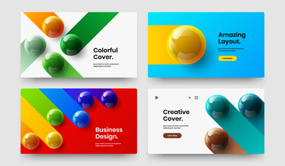 Vivid realistic spheres flyer concept set. Clean book cover design vector layout composition.