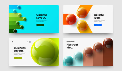 Clean web banner design vector illustration collection. Vivid realistic spheres poster layout bundle.