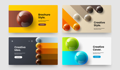 Minimalistic 3D balls website template bundle. Bright journal cover design vector layout set.
