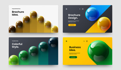 Trendy front page vector design concept set. Creative realistic spheres corporate identity layout bundle.