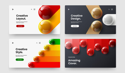 Premium horizontal cover design vector concept bundle. Unique realistic spheres site illustration set.
