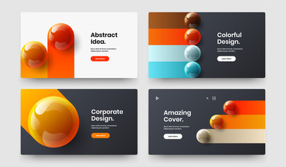 Simple cover vector design illustration set. Geometric realistic spheres presentation template collection.