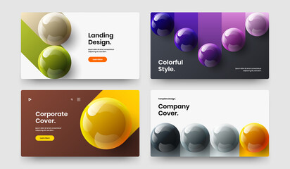 Colorful realistic spheres book cover concept composition. Multicolored postcard vector design illustration bundle.