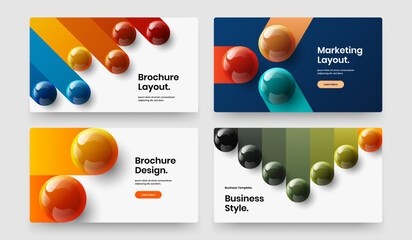 Premium realistic balls postcard concept composition. Simple banner vector design template bundle.