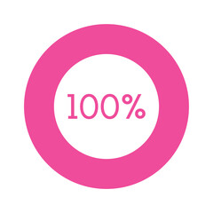 100 percent, pink circle percentage diagram vector illustration