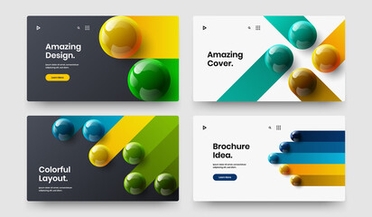 Colorful 3D balls web banner concept collection. Modern journal cover vector design template set.